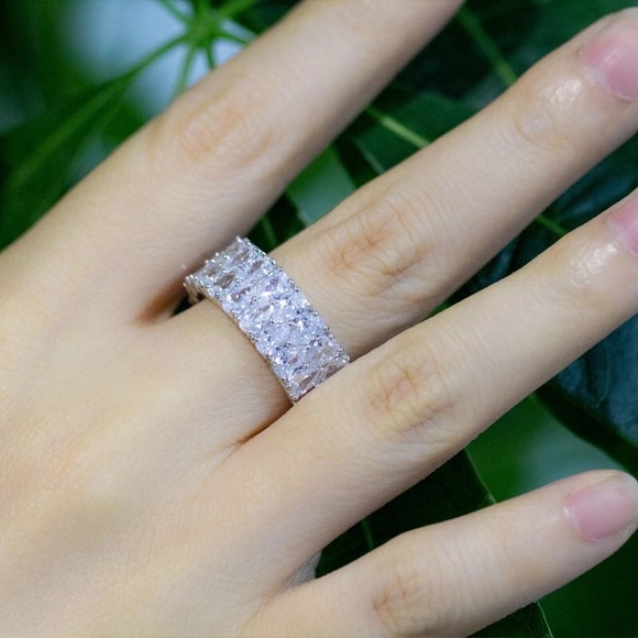 Silver Cubic Zirconia Ring Wedding Band - Picture 5 of 5